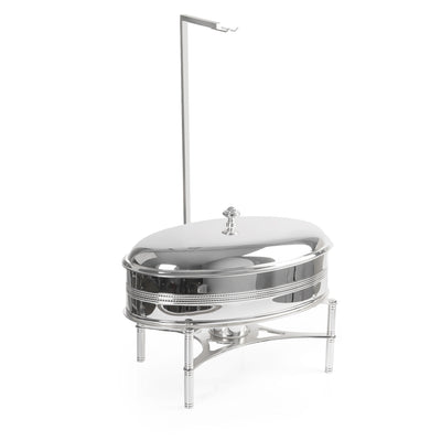 Oval Metal Food Heater with Cover and Raised Base for Buffet