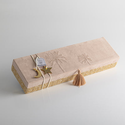 Large Rattan Rectangle Jewelry Box with Cover - Beige