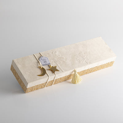 Large Rattan Rectangle Jewelry Box with Cover - Cream