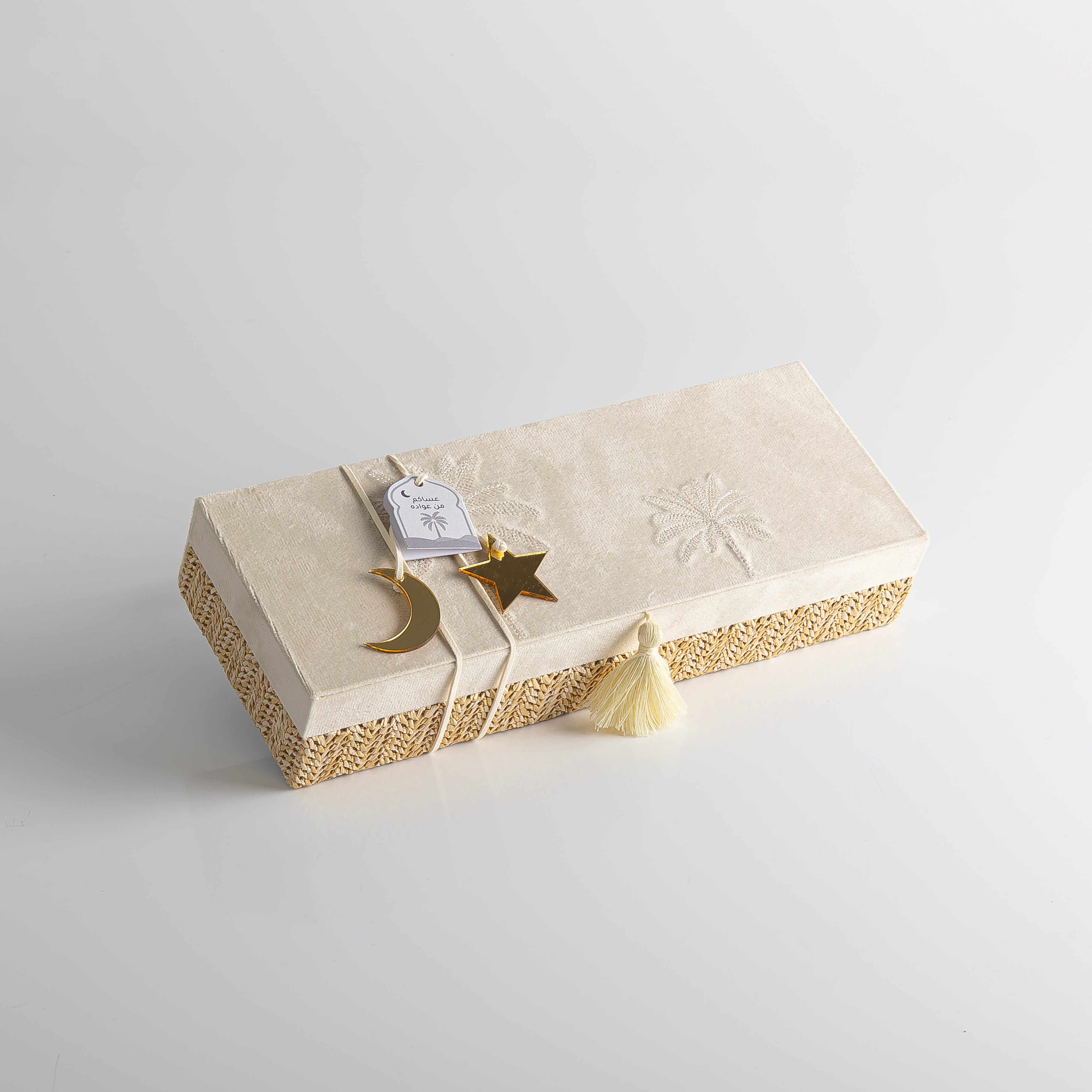 Small Rattan Rectangle Jewelry Box with Cover - Beige