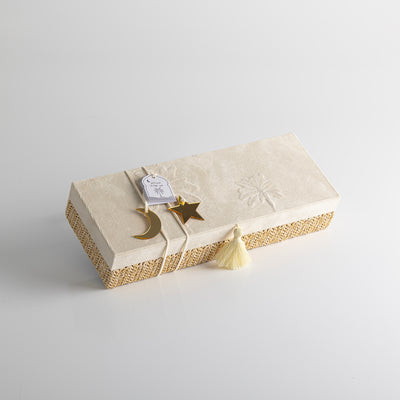 Small Rattan Rectangle Jewelry Box with Cover - Beige