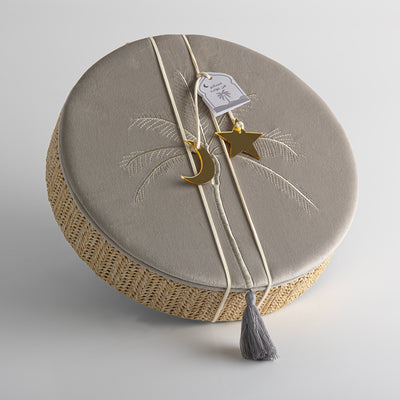 Large Rattan Round Jewelry Box with Cover - Grey