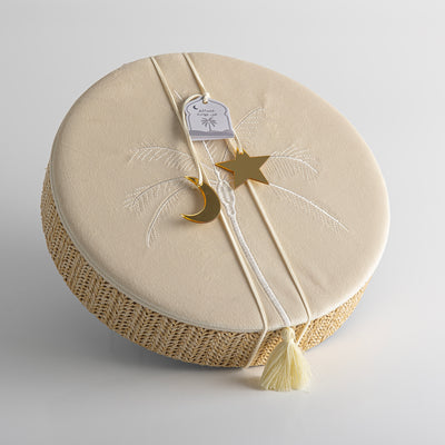 Large Rattan Round Jewelry Box with Cover - Cream