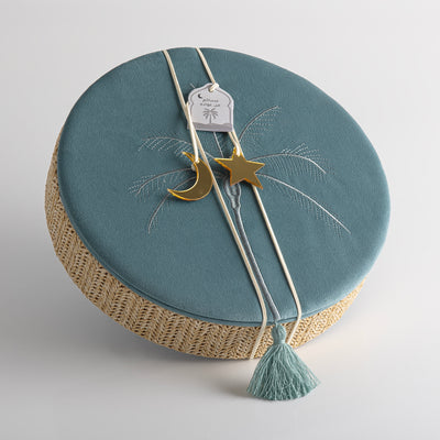 Large Rattan Round Jewelry Box with Cover - Blue