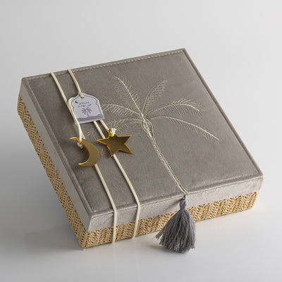 Rattan Square Jewelry Box with Cover - Grey