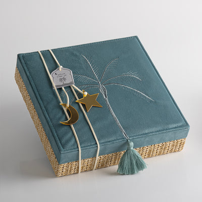 Rattan Square Jewelry Box with Cover - Blue