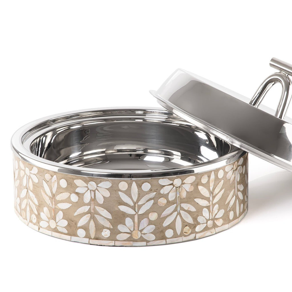 Large mother of pearl stainless steel food heat keeper - beige