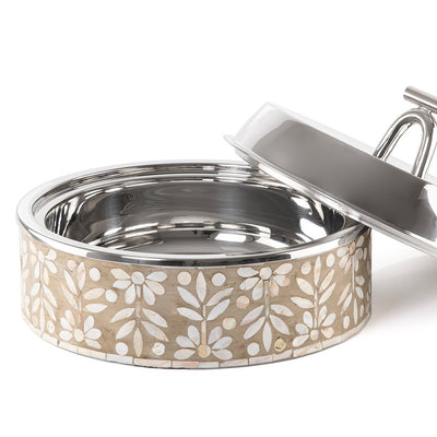 Large mother of pearl stainless steel food heat keeper - beige