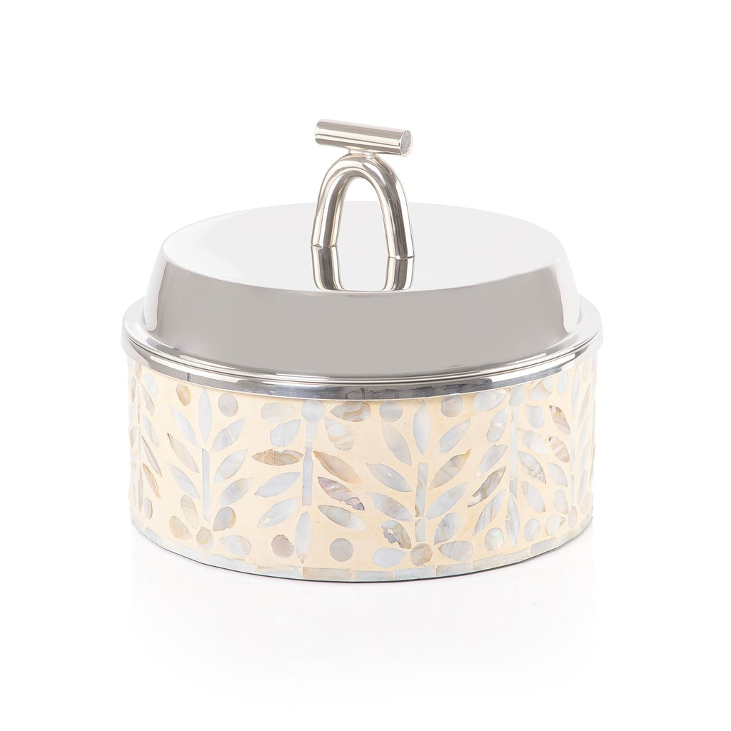 Small mother of pearl stainless steel food heat keeper - cream