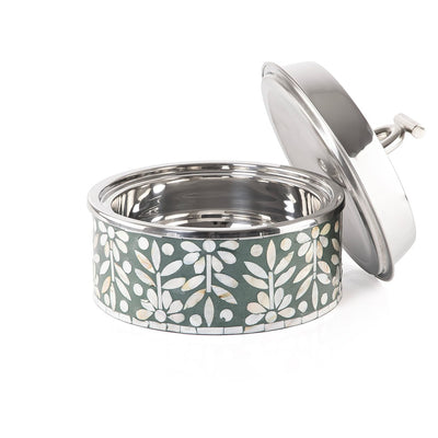 Small mother of pearl stainless steel food heat keeper - green