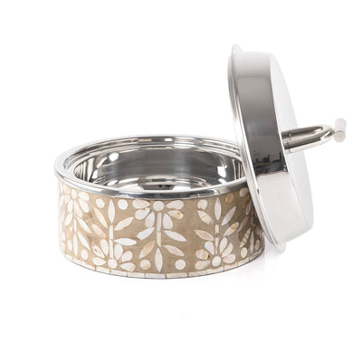 Small mother of pearl stainless steel food heat keeper - beige