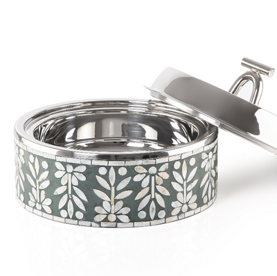 Medium mother of pearl stainless steel food heat keeper - green