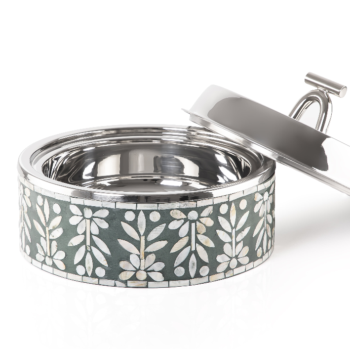 Medium mother of pearl stainless steel food heat keeper - green