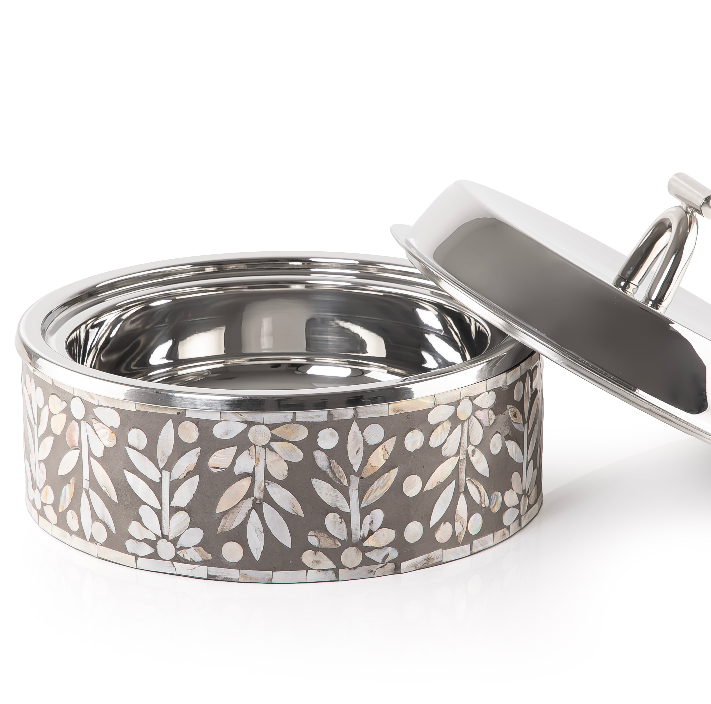 Medium mother of pearl stainless steel food heat keeper - grey