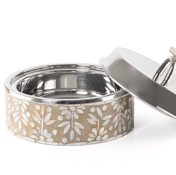 Medium mother of pearl stainless steel food heat keeper - beige