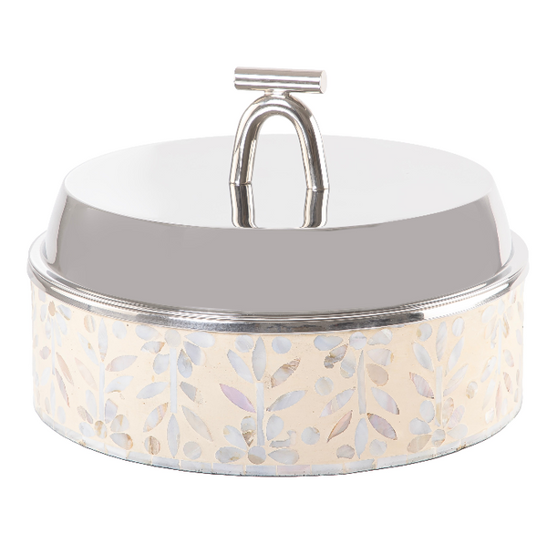 Large mother of pearl stainless steel food heat keeper - cream