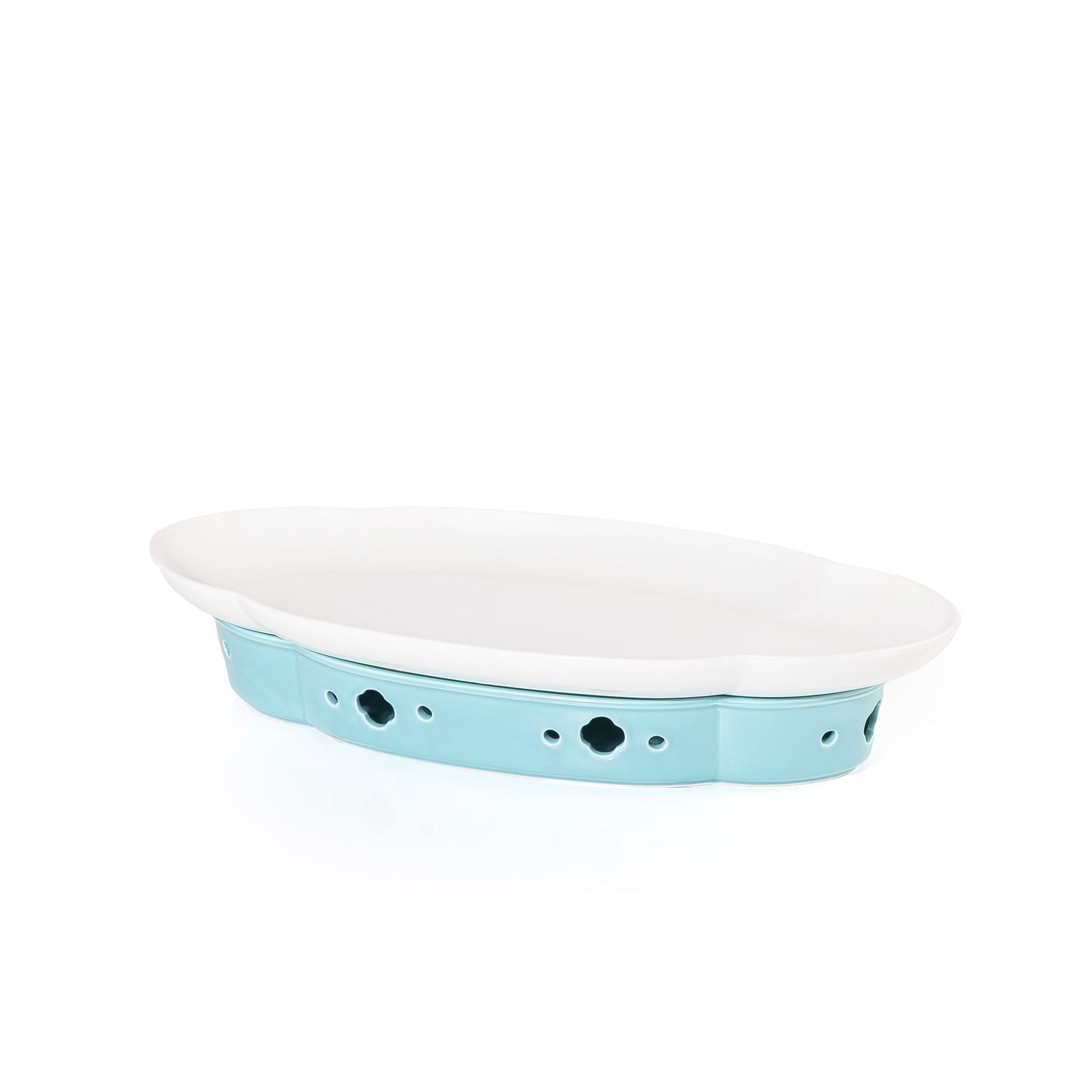 طبق سيراميك أنيق مع قاعدة موقد عملية