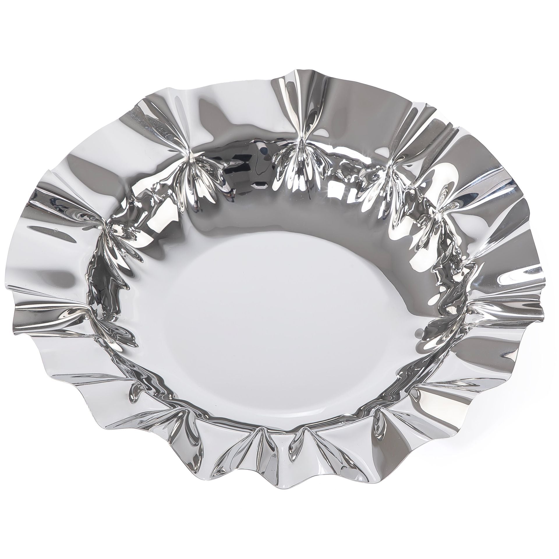 Round silver metal serving bowl