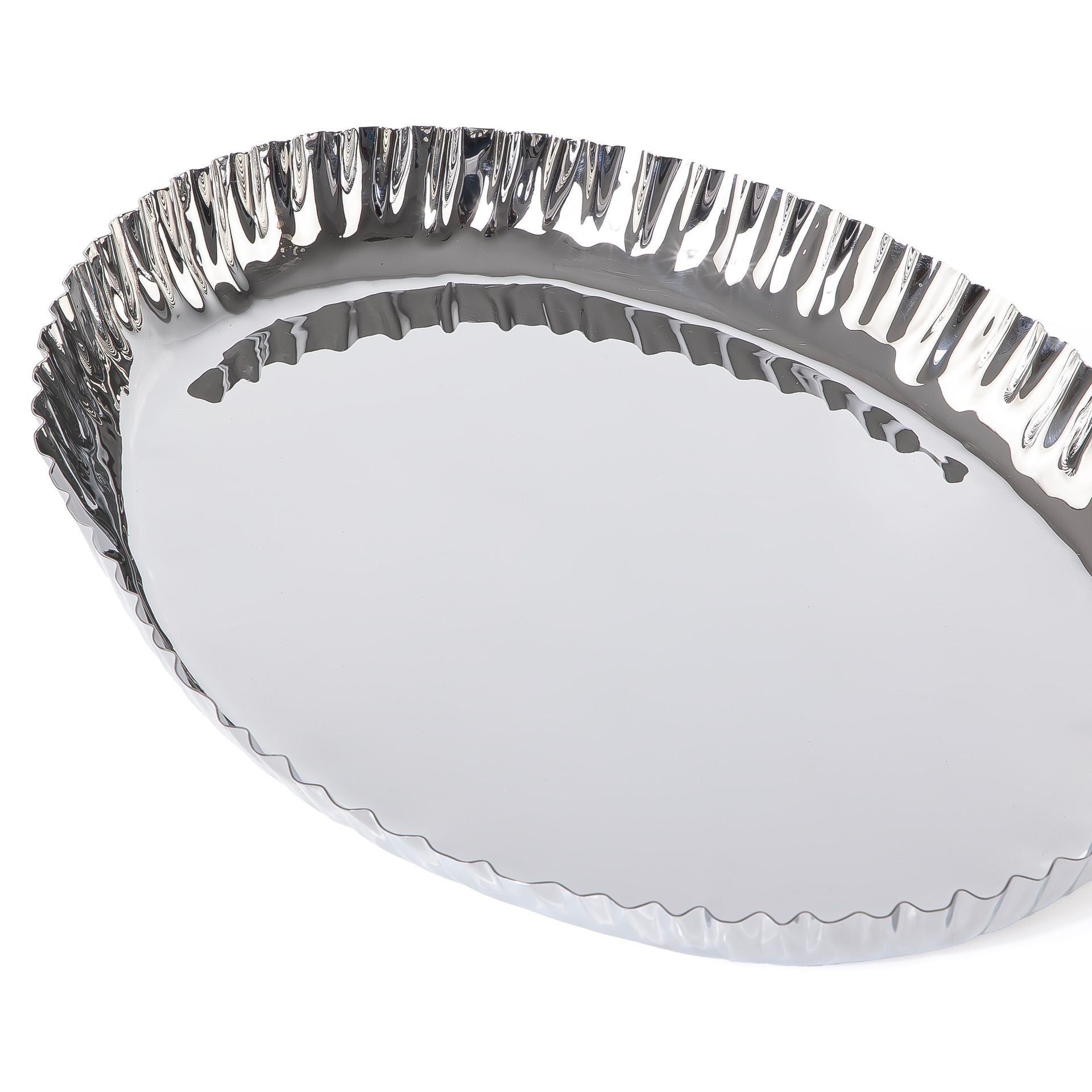 Round silver metal serving bowl