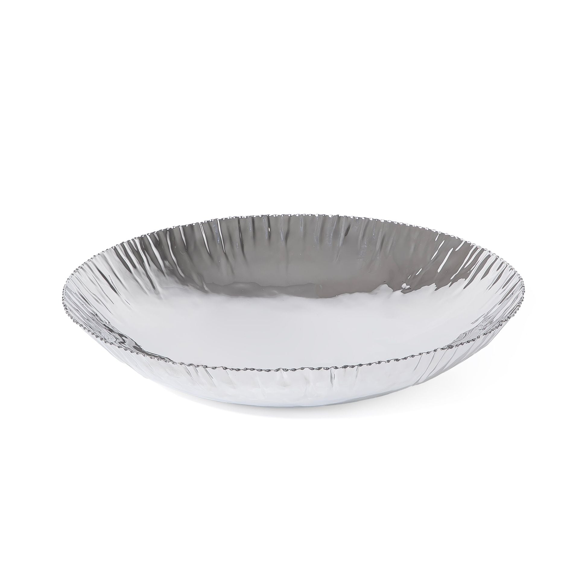 Round silver metal serving bowl - Small
وعاء تقديم معدني أنيق بلمسة فضية - صغير