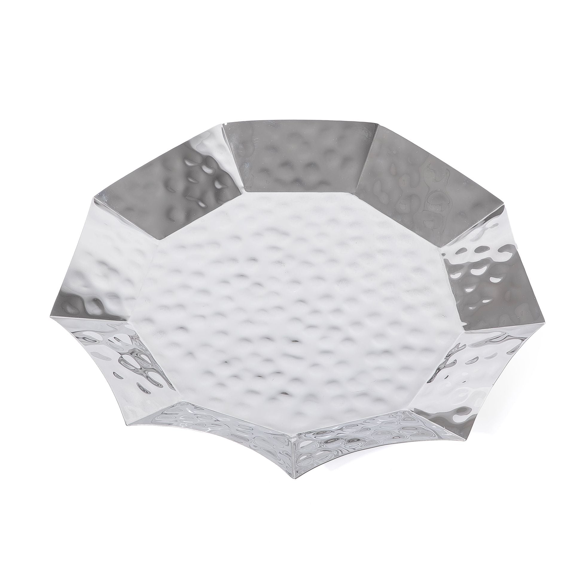 Round silver metal serving bowl