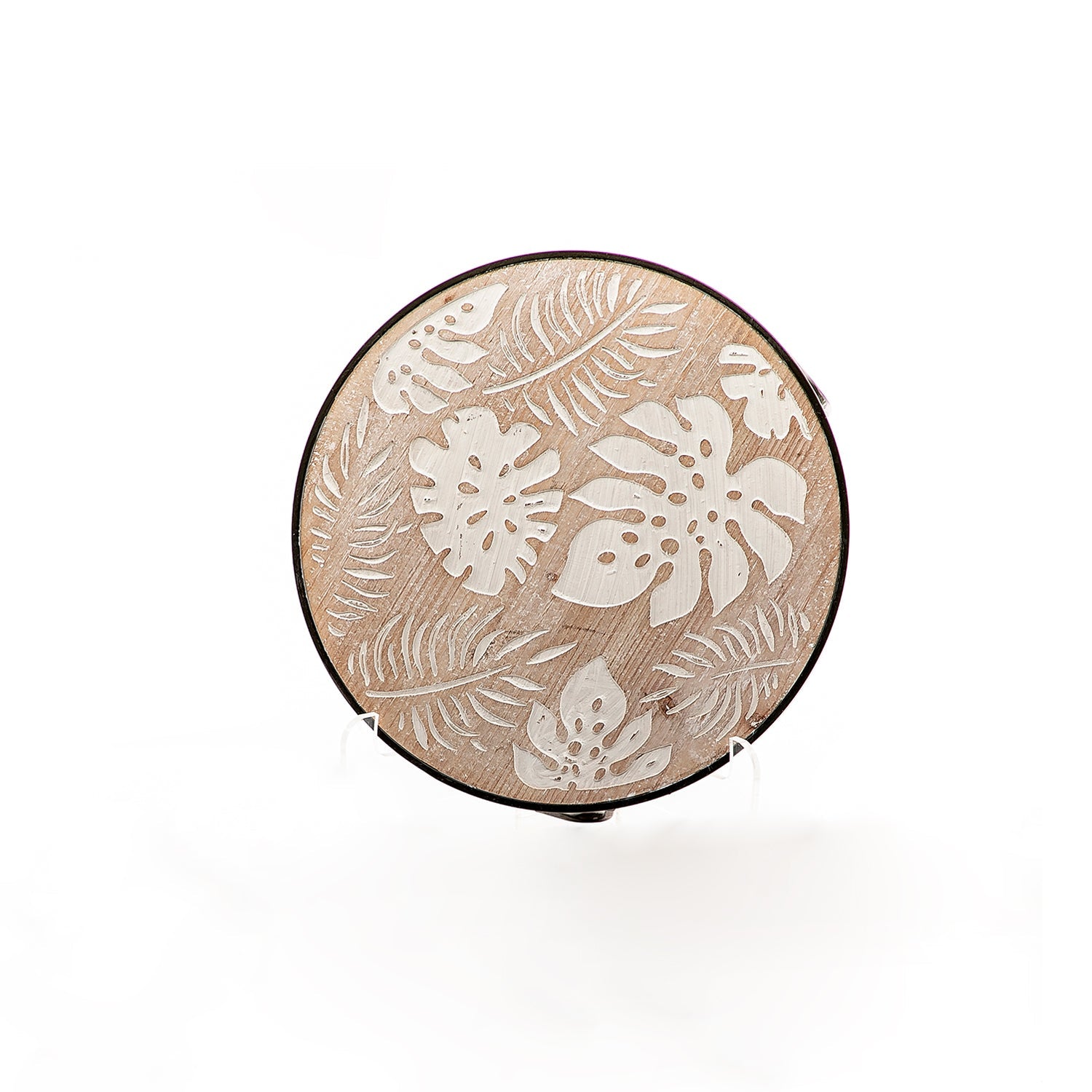 Black And Beige Round Wood And Metal Stand