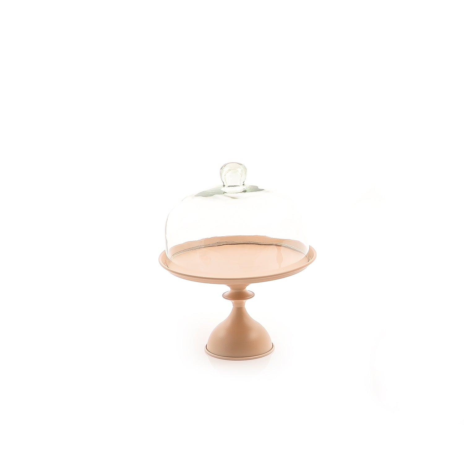 Beige Round Metal Stand With Glass Cover