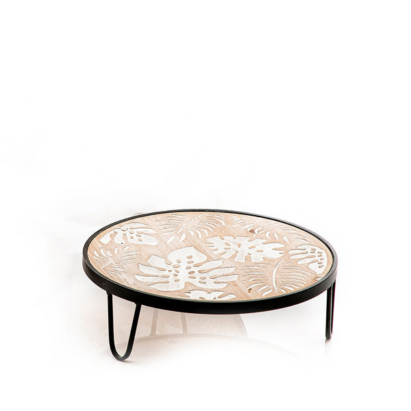 Black And Beige Round Wood And Metal Stand