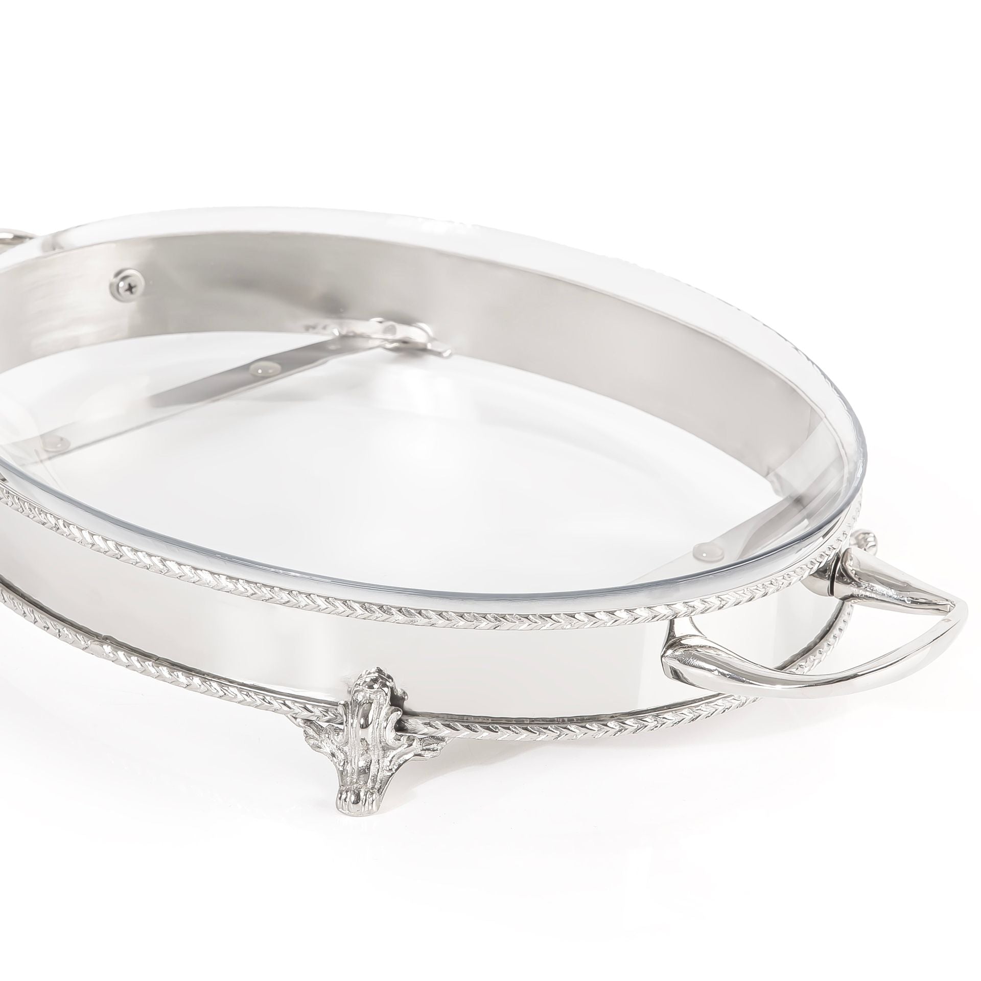 حامل تقديم بيضاوي من الستانلس ستيل مع وعاء زجاجي داخلي - كبير