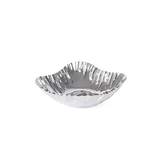 Round silver metal serving bowl
