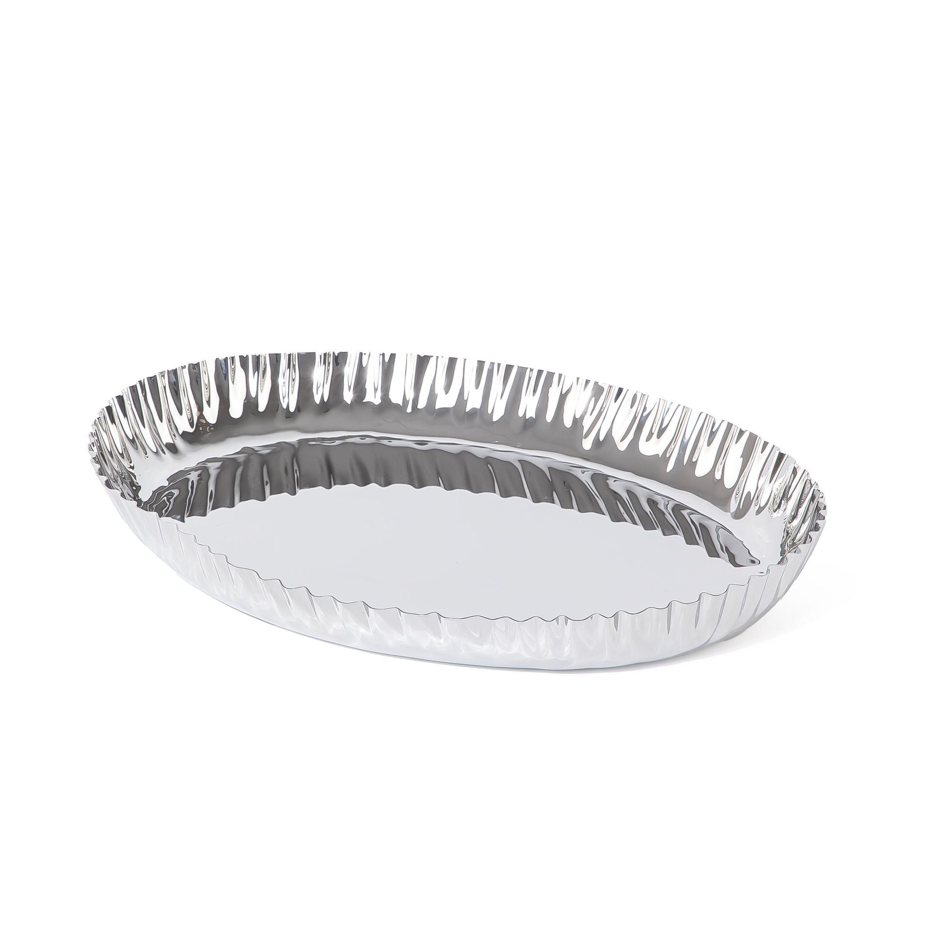 Round silver metal serving bowl