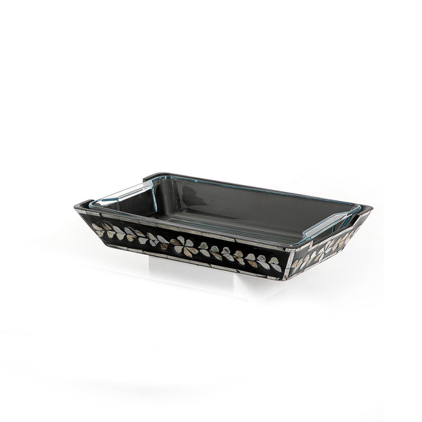 Black Mother Of Pearl Plate With Glass