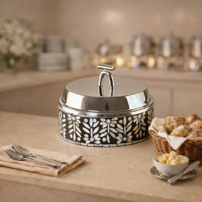 Medium mother of pearl stainless steel food heat keeper - black