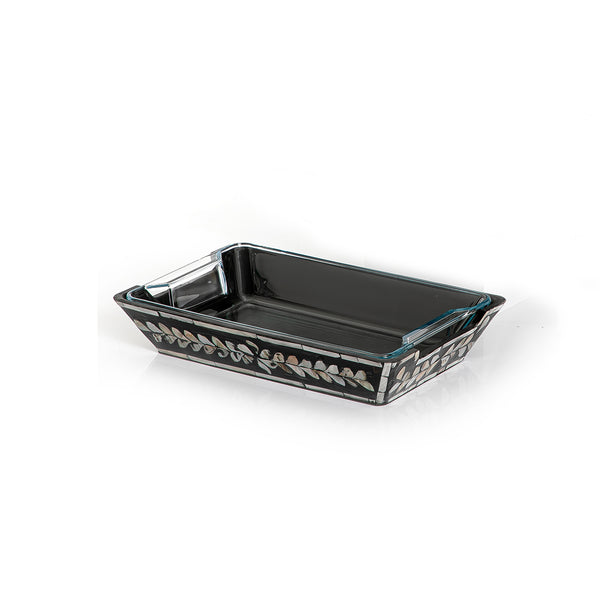 Black Mother Of Pearl Plate With Glass