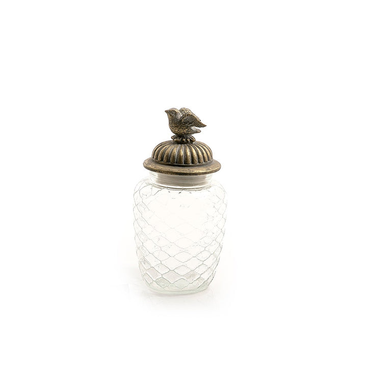 Glass bottle jar with metal cover (7090441191619)