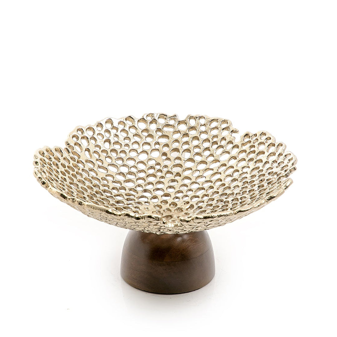 Metal bowl with wooden stand (7090480185539)