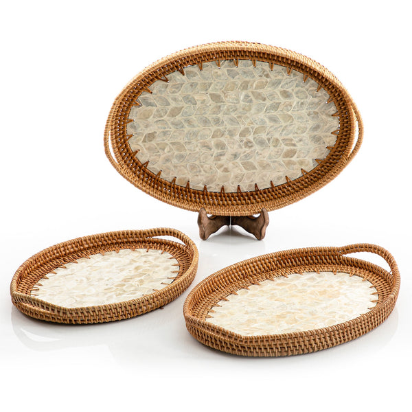 rattan oval tray set of 3 (5898490740901) (7090528518339)