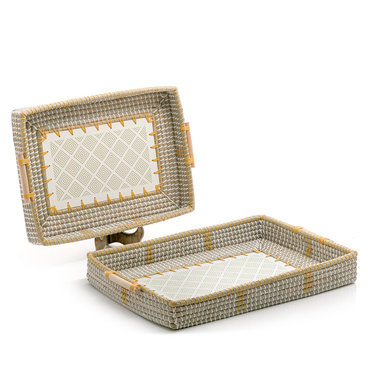 Set Of 2 Rattan With Bamboo Trays (6626104574117) (7090539036867)