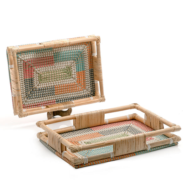 Set Of 2 Rattan With Bamboo Trays (6626119712933) (7090539167939)