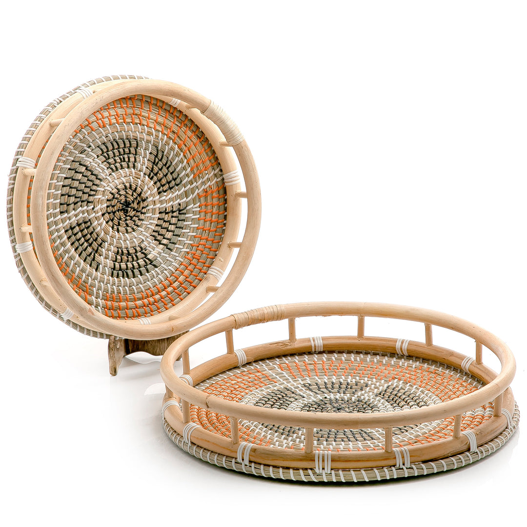 Set Of 2 Rattan With Bamboo Trays (6626123219109) (7090539233475)