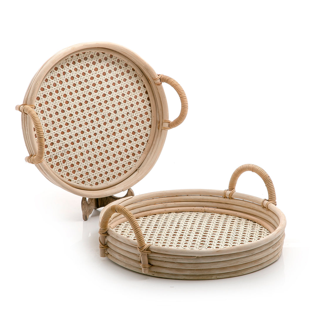 Set Of 2 Rattan With Bamboo Trays (6626133082277) (7090539299011)