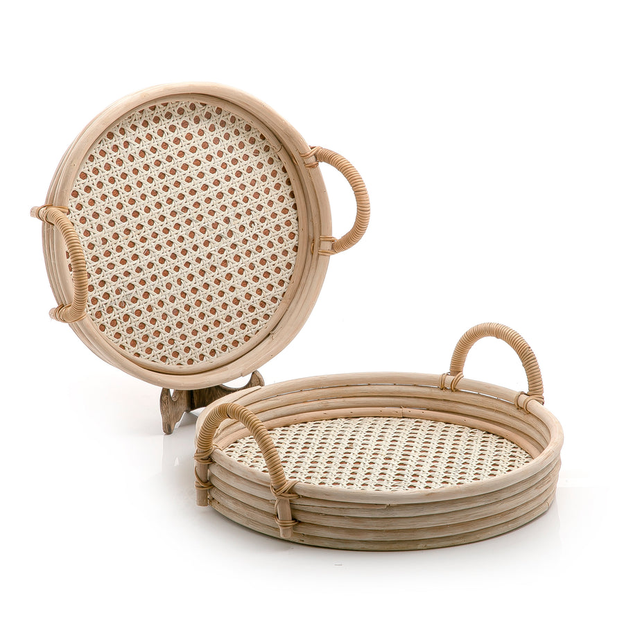 Set Of 2 Rattan With Bamboo Trays (6626133082277) (7090539299011)