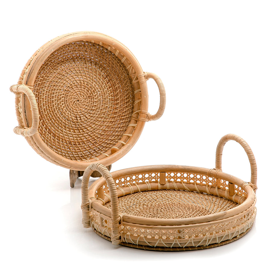 Set Of 2 Rattan With Bamboo Trays (6626135965861) (7090539364547)