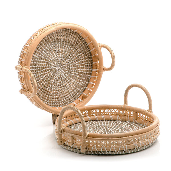 Set Of 2 Rattan With Bamboo Trays (6626140258469) (7090539397315)