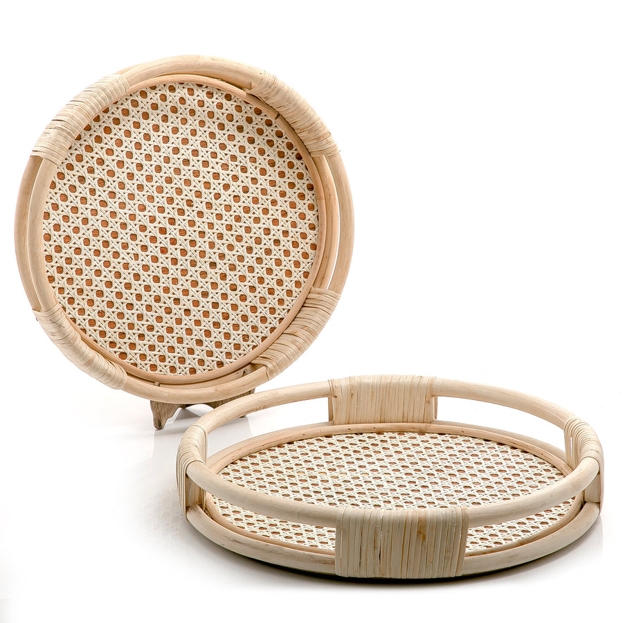 Set Of 2 Rattan With Bamboo Trays (6626143994021) (7090539430083)