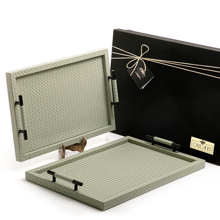 Set of 2  bottega leather trays with gift box (7162684408003)