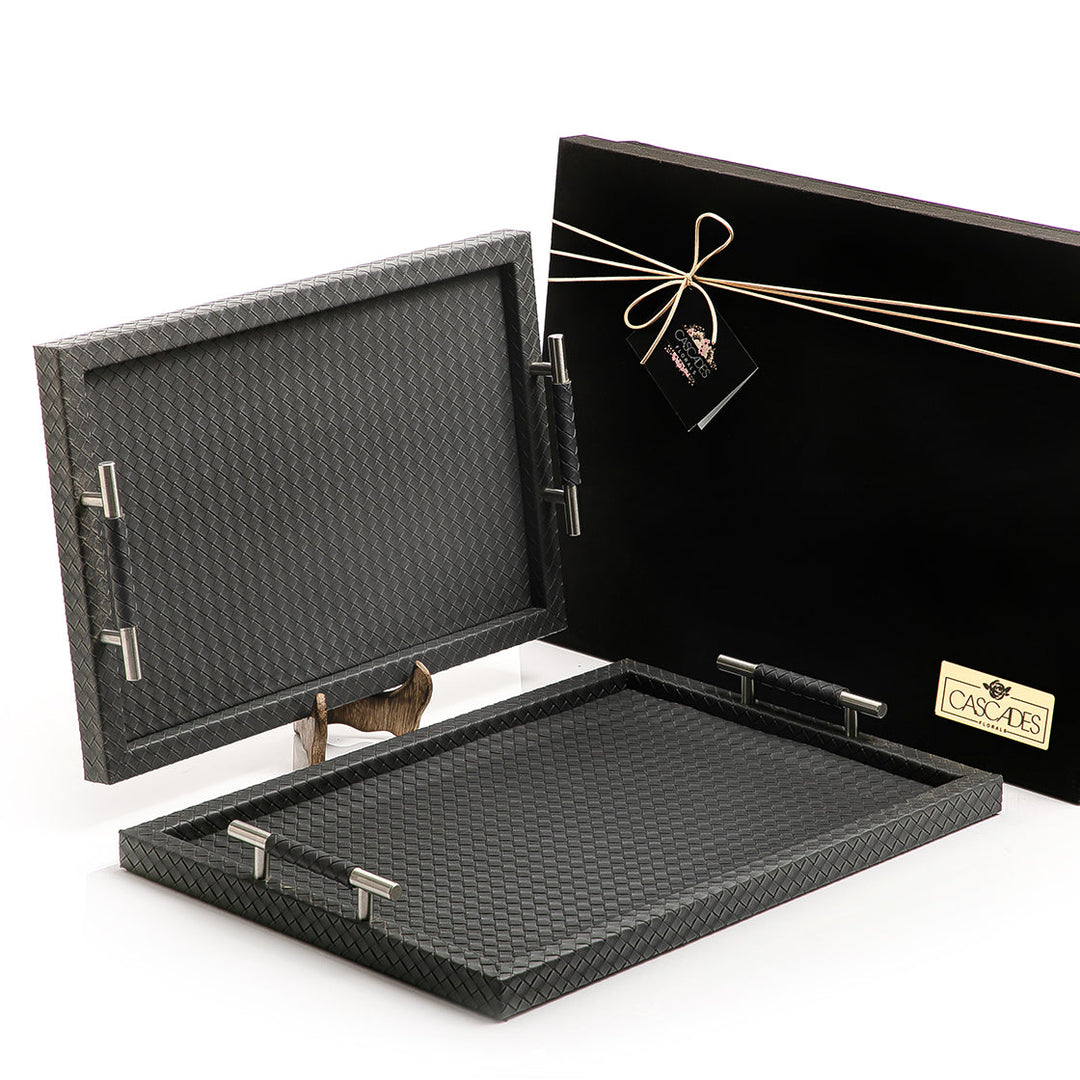 Set of 2  bottega leather trays with gift box (7139970023619)