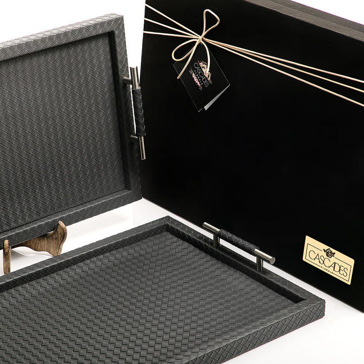 Set of 2  bottega leather trays with gift box (7139970023619)