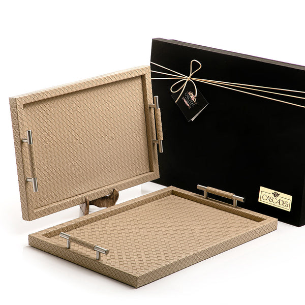 Set of 2  bottega leather trays with gift box (7162684244163)