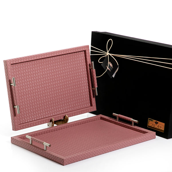 Set of 2  bottega leather trays with gift box (7162680377539)